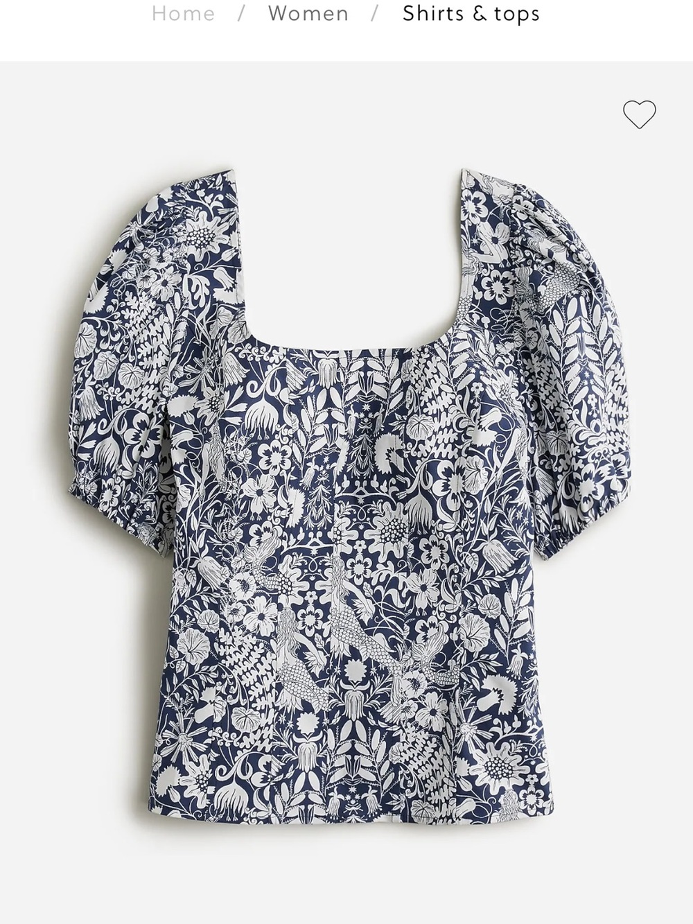 Square Neck Puff Sleeve Floral Print Top - Blue & White - Picture 3 of 6